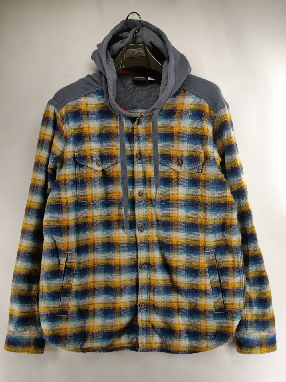 Marmot Oheny Heavyweight Flannel Hoodie Jacket Plaid Yellow Blue Men's Size L